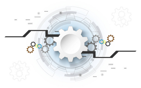 3d 白皮书齿轮与各种技术要素的灰色白色抽象技术背景