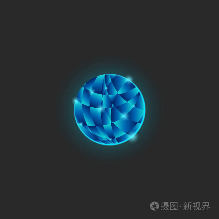 一个圆圈标志片结构一个闪亮的蓝色渐变,发光功率圆形状相交板,行星