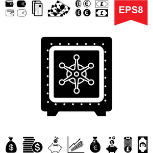 钱库图标。与安全金融象形图的集合