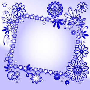 蓝色的背景 花卉装饰品和标签