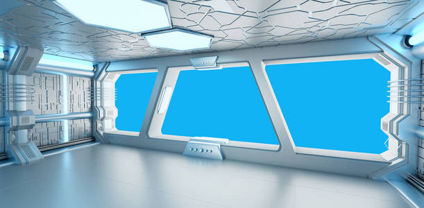 宇宙飞船蓝色和白色内饰 3d 渲染
