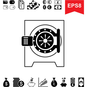 钱库图标。与安全金融象形图的集合