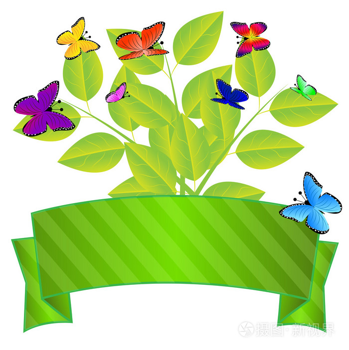 绿色的树叶与蝴蝶的设计背景