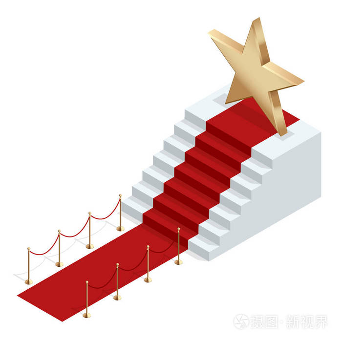 摄图新视界>插画>等距红事件地毯孤立在白色背景上红毯事件与白色