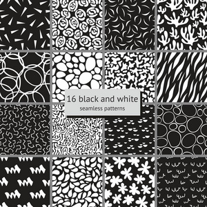 组的黑色和白色的无缝模式。矢量模式的设计和装饰的表面