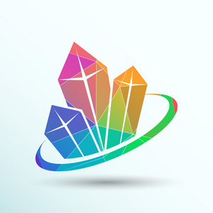 矢量插图. 闪亮的水晶标志. 辉煌的石头. 白色背景上分离的黑色晶体.