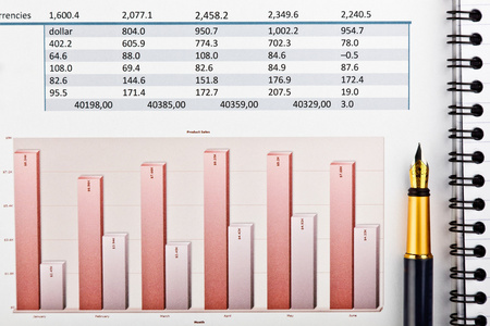 用图表和钢笔财务文件