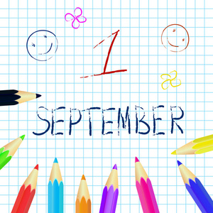 九月第一张海报，教育背景。彩色铅笔套。矢量图