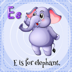 抽认卡字母 e 是大象照片
