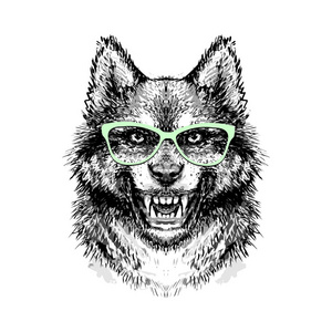 狼在眼镜矢量打印 t恤