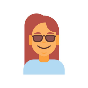 配置文件图标女性情感头像，微笑的脸的女人卡通肖像戴着太阳镜