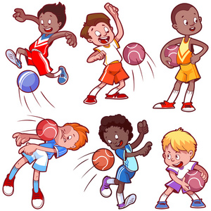 卡通小孩玩躲避球。关于矢量剪辑艺术插画图片
