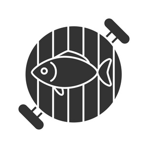 在白色背景上隔离的烤肉架标志符号图标上的鱼