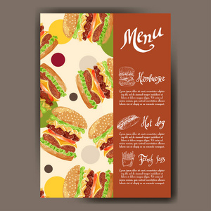 咖啡厅菜单用手绘制设计。快餐餐厅菜单模板。公司的身份的卡。矢量图