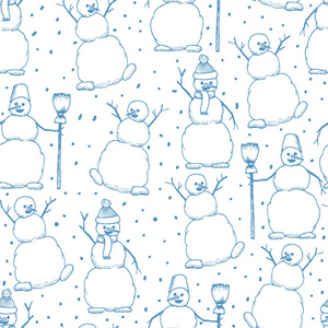 手绘快乐 snowmans 矢量无缝钢管卡通插图