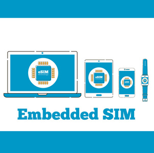 数字设备屏幕上的 esim 卡芯片符号