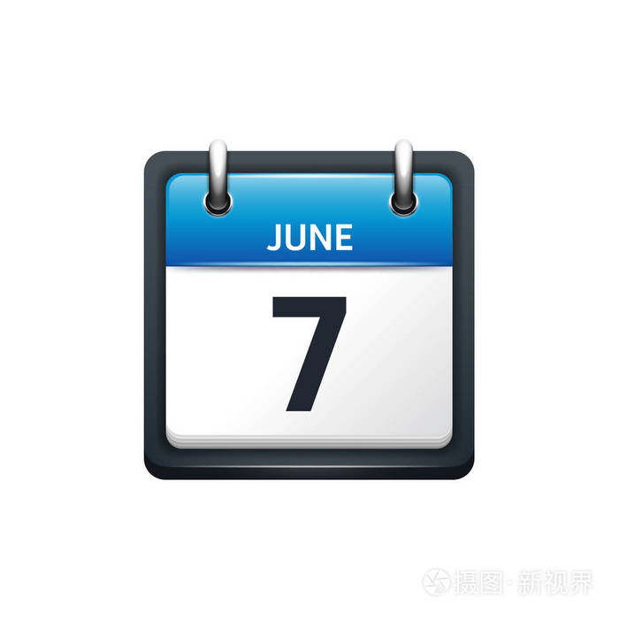 6 月7 日 日历图标 矢量图 平面样式 月份 和日期 Sunday Monday Tuesday Wednesday Thur插画 正版商用图片0buo1l 摄图新视界
