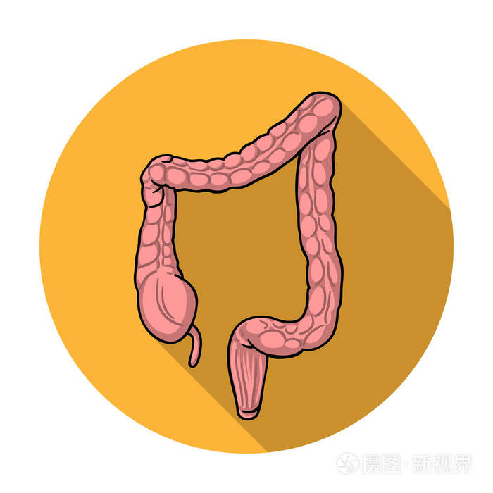 人类大肠癌中孤立的白色背景上的平面样式的图标.