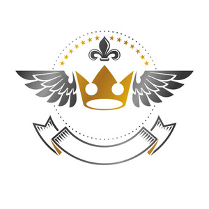 皇家皇冠会徽。纹章徽章, 老式矢量徽标。白色背景上的古董标识