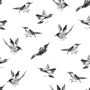 无缝模式可以用于网站背景壁纸的水彩鸟纺织印花