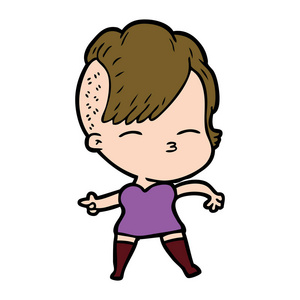 卡通斜视女孩的矢量插画照片