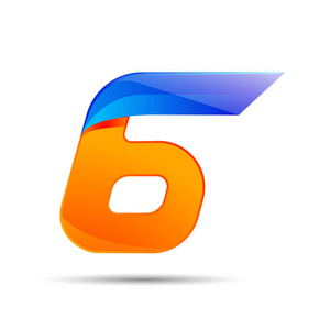 六 6 号标志橙色和蓝色的颜色与速度快线.