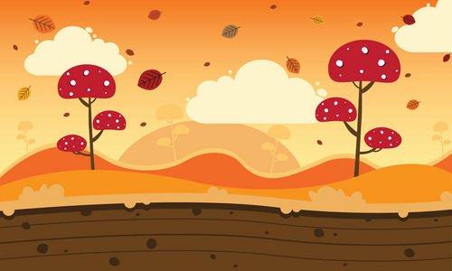 游戏现代风格背景与蘑菇秋天晴朗的天