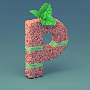 3d 自制的沙漠在绿色背景字母 P 的形状
