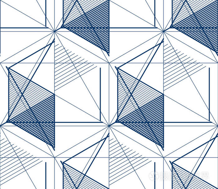 几何3d 线抽象无缝图案, 矢量背景.技术风格工程线画不尽的例证.