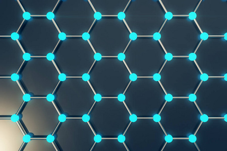 3d 渲染抽象纳米技术六角形几何形式特写 概念石墨烯原子结构 概念石墨烯分子结构