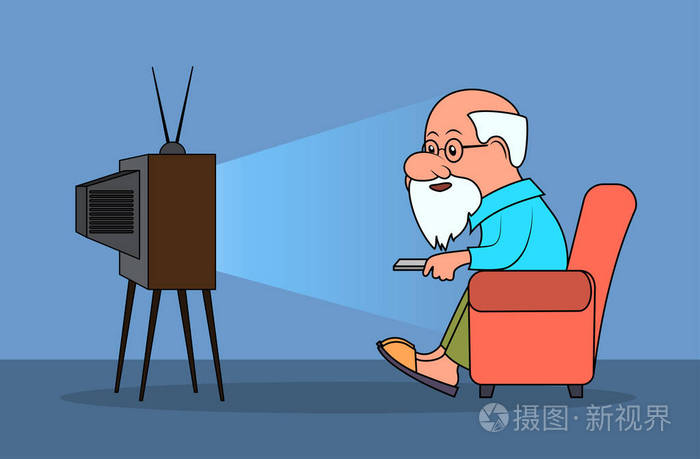 可笑的漫画,老人看电视插画-正版商用图片0bv7nz-摄图新视界