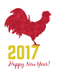 矢量图的红色和金色的公鸡，象征 2017年农历新的一年。剪影的公鸡，用几何图案装饰