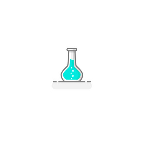 科学瓶与化学液体实验室玻璃器皿图标16。平面设计理念。矢量插图