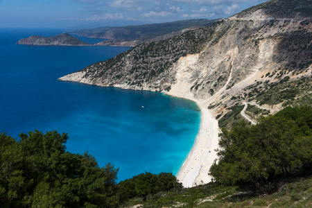 美丽的 myrtos 海滩, 凯法利尼亚, 爱奥尼亚群岛惊人的海景