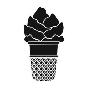 冰淇凌在白色背景上孤立的单色风格华夫格杯图标。冰激淋象征股票矢量图