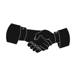 握手在孤立的白色背景上的黑色风格的图标。会议和 negetiations 符号股票矢量图