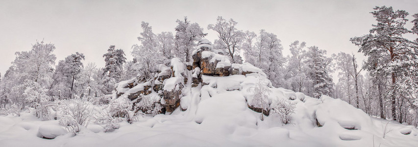 大雪的冬天景观与山峰