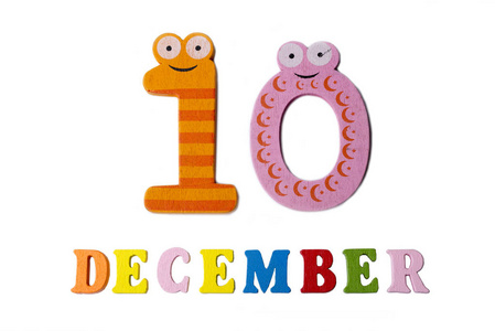 12月10日, 在一个白色的背景, 数字和字母