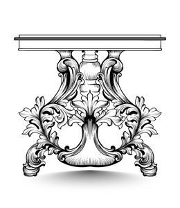 巴洛克控制台桌与豪华装饰品。向量法国豪华丰富错综复杂的结构。维多利亚皇家风格装饰