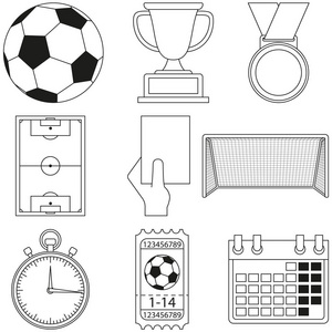 足球足球游戏线艺术图标9元素集