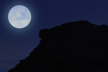 夜晚雨中悬崖的黑暗剪影照片