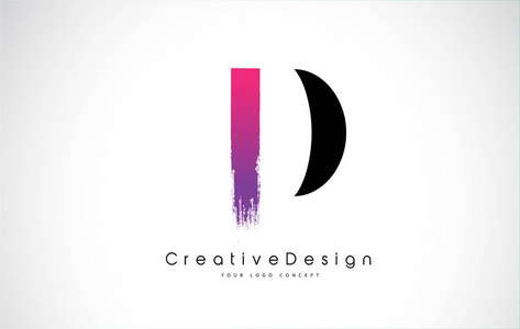 D 字母标志设计与创造性的粉红色紫色画笔笔触