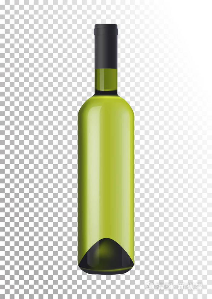 在真实感风格的一瓶白酒的矢量插图.透明背景上的逼真对象.