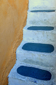 传统的细节步骤在伊亚，希腊圣托里尼岛