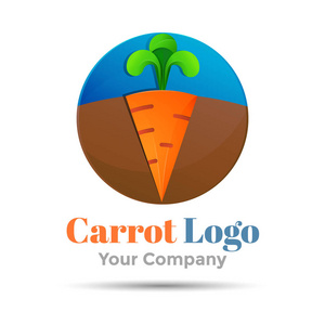 胡萝卜蔬菜标志卷徽标丰富多彩。3d 矢量设计。企业形象