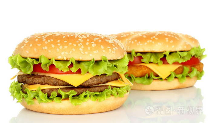 白色背景上的两个大汉堡包