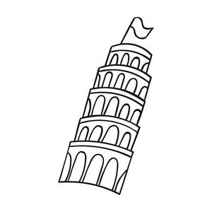 比萨斜塔在意大利图标在白色背景上孤立的轮廓样式。意大利国家象征股票矢量图