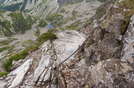 Zawrat 的山路。高 Tatras。波兰