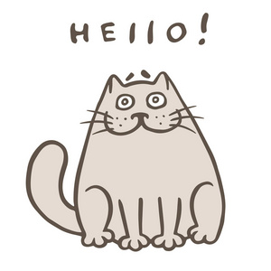 可爱的肥橙猫说你好.矢量插图照片