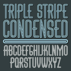 矢量时髦大写英文字母字母集合。冷压缩字体, 脚本从 a 到 z 可以用于海报 art。三条纹装饰